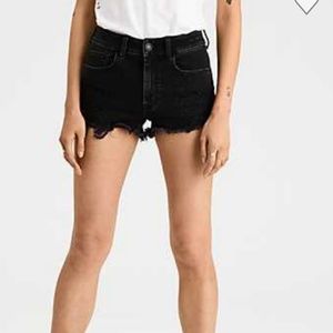 Black Distressed High Waisted Denim Shorts